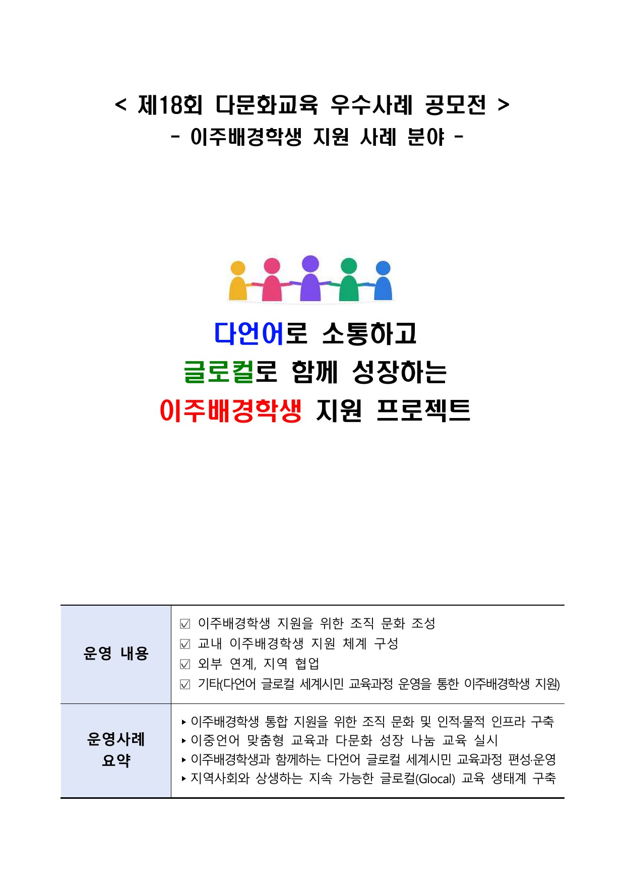 다언어로 소통하고 글로컬로 함께 성장하는  「WITH」 이주배경학생 지원 프로젝트